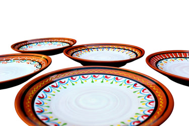Terracotta White, Small Dinner Plates Set of 5 (European Size) - Hand Painted From Spain